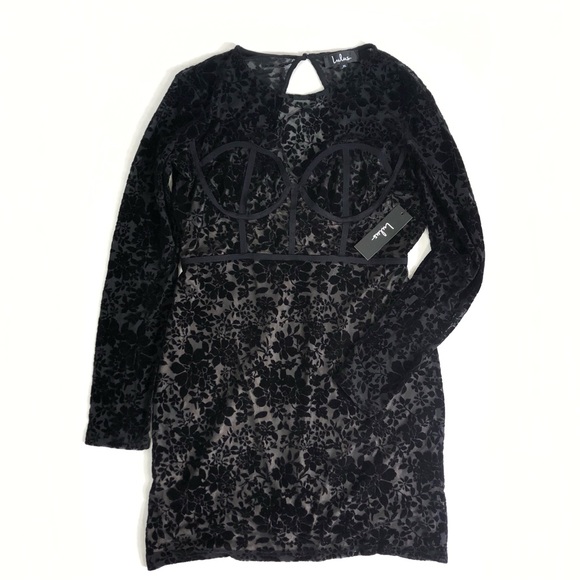 SOLD Lulus Cor-Set to Go Black Burnout Velvet - Picture 3 of 14